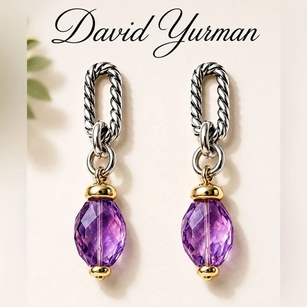 *David Yurman* Amethyst Bijoux Drop Dangle Earrings 925 Sterling Silver 750 18k
